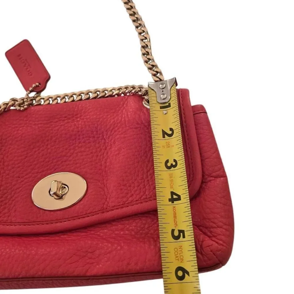 Coach Womens Pebble Leather Gold-tone Chain Strap Crossbody Cardinal Red OS